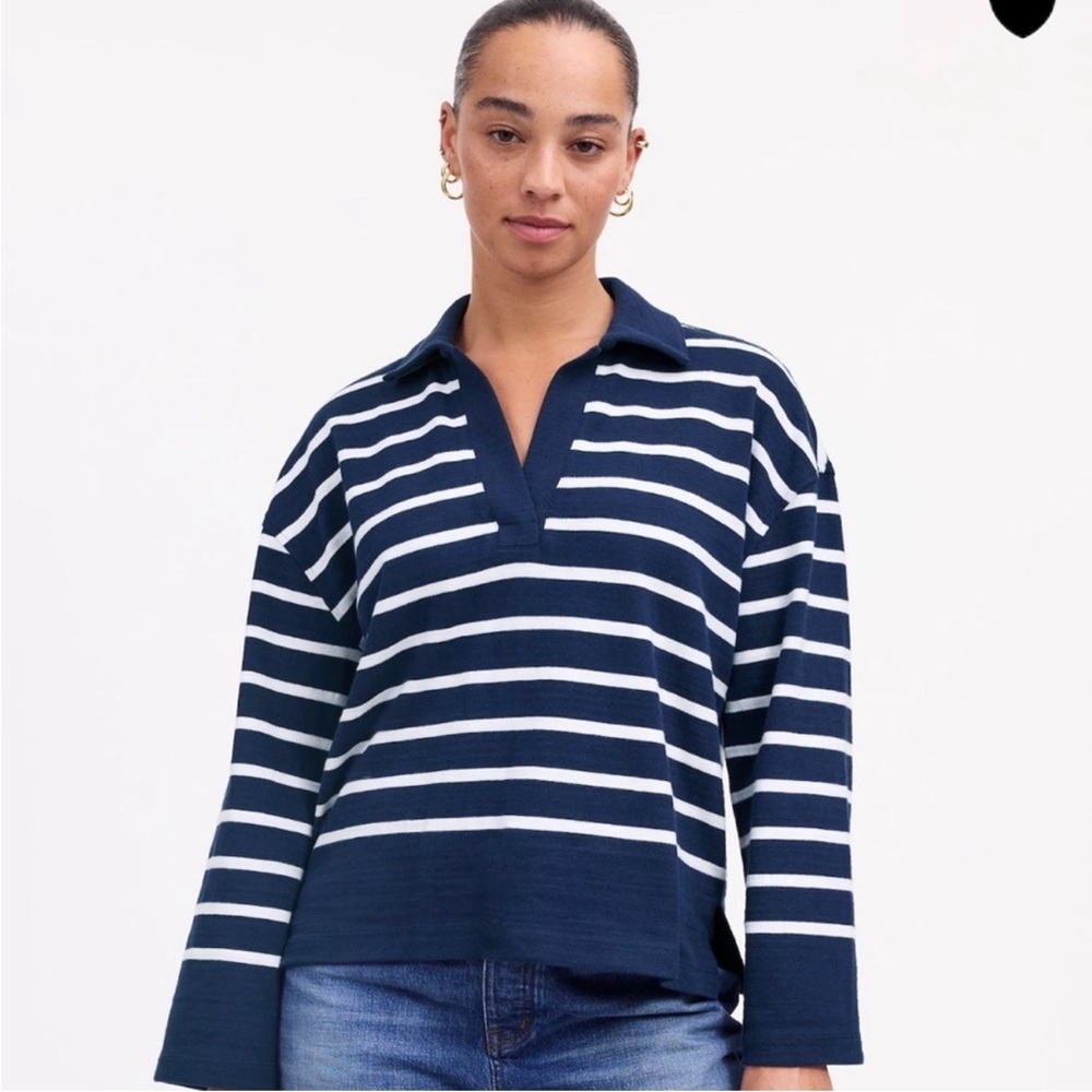 MADEWELL Navy and White Striped Women's Top size Small oversized NWOT
